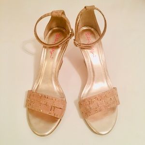 Lilly Pulitzer Cork and Gold Wedges